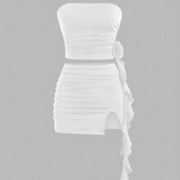 Set de 2 piezas liso con volante y falda con abertura alta, conjunto sexy - Picture 1 of 1